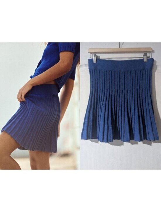 Zara Dresses & Skirts - Zara | Pleated Knit Skirt In Blue